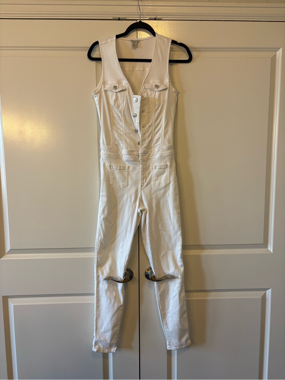 Guess White Denim Button-Front Women's Jumpsuit Overalls